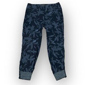 Cambio, Blue Multi Silhouette Leaf Print Silk Blend Cargo Joggers, Women’s 10